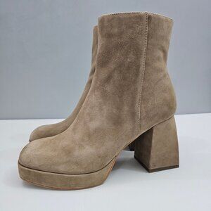 Dolce Vita Gracie Ankle Boot Womens 10 Taupe Suede Platform Block Heel Fall